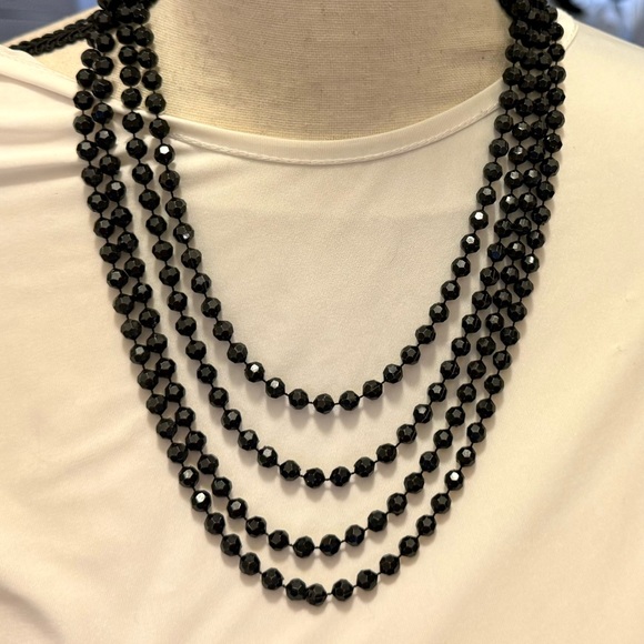 Black faceted bead necklace 90” jewelry - Picture 1 of 10